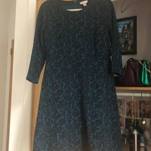 NWOT Loft Outlet Black and Teal 3/4 Sleeve Dress